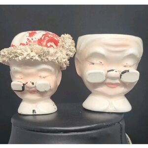 VTG Kreiss 1956 Christmas breakfast set 1 egg cup & 1 salt shaker Mrs Claus